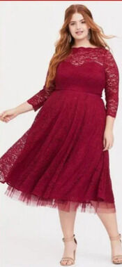 TORRID Red Formal LACE Midi Illusion DRESS LACE SLEEVES SIZE 18 NWT